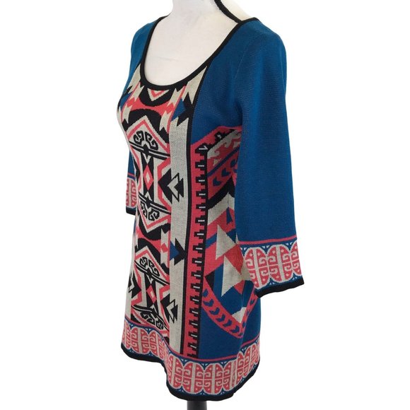 Tribal Patterned Blue and Pink Dress - Picture 2 of 6
